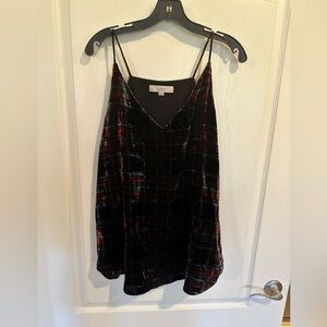 LOFT Women’s multi color plaid Velvet holiday swing tank top size XL